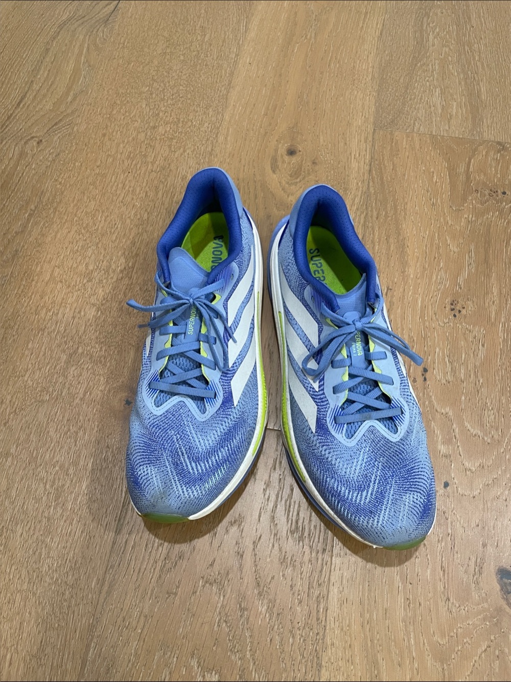 Adidas Light Blue Running Sneakers with Neon Green Accents Size 12